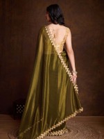 Shiny Green Gold Infused Twill Saree